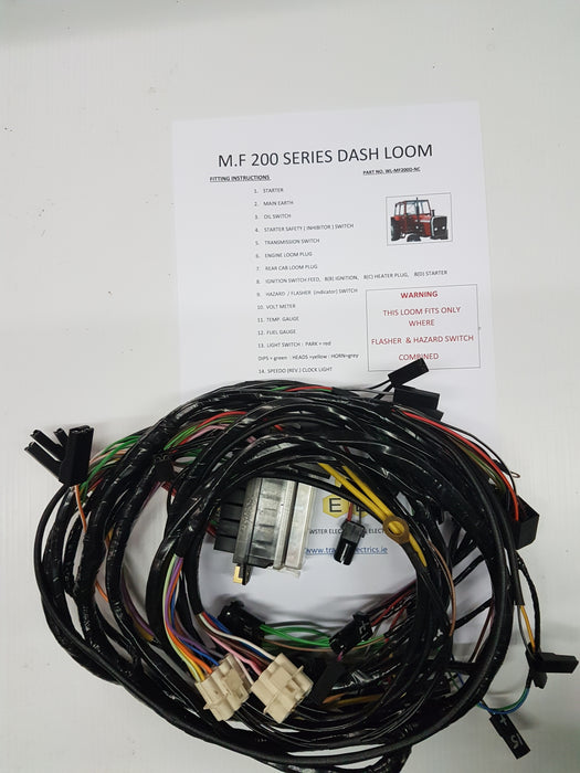 Dash Harness for Massey Ferguson 200 tractor with indicator and hazard switch combined