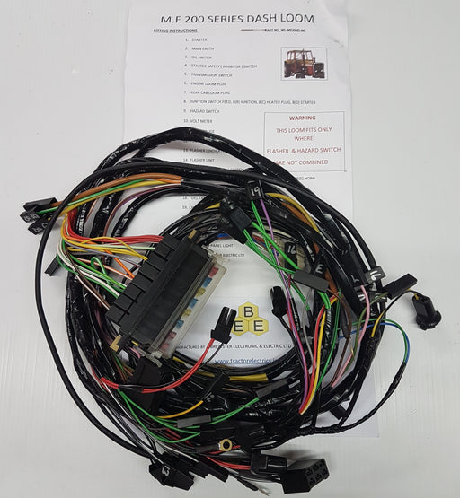 Tractor Dash Harness with Indicator and Hazard Switch Uncombined for Massey Ferguson 200 series.